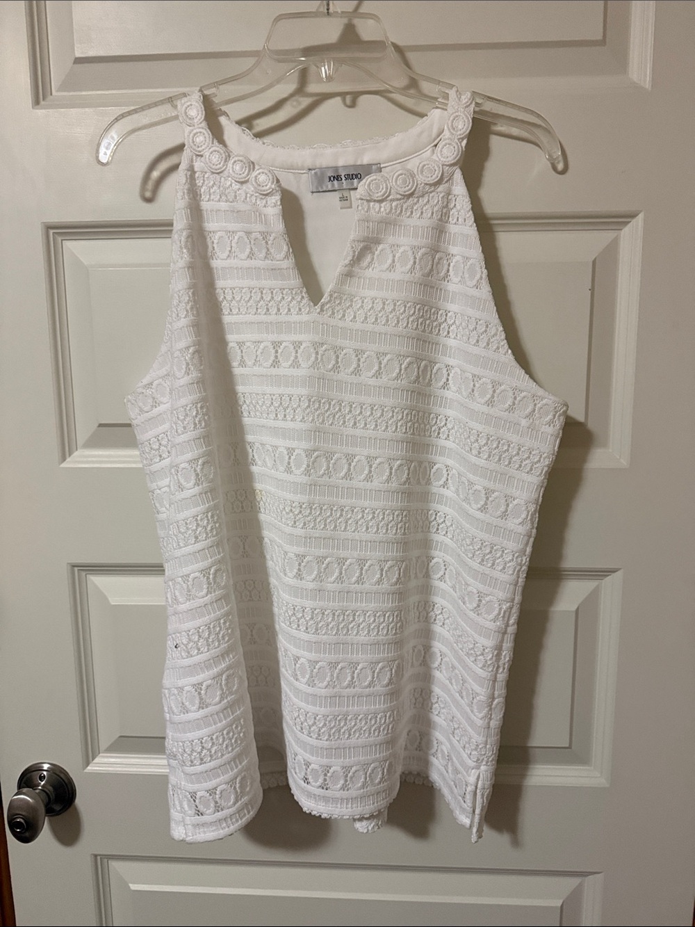 Jones Studio White Crochet Halter Tank Top
